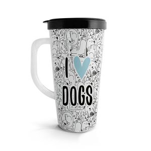 Vaso para bebidas calientes con ilustración de perros