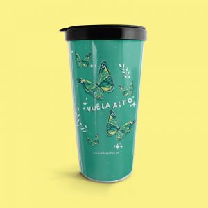 Vaso viajero con diseño de mariposas